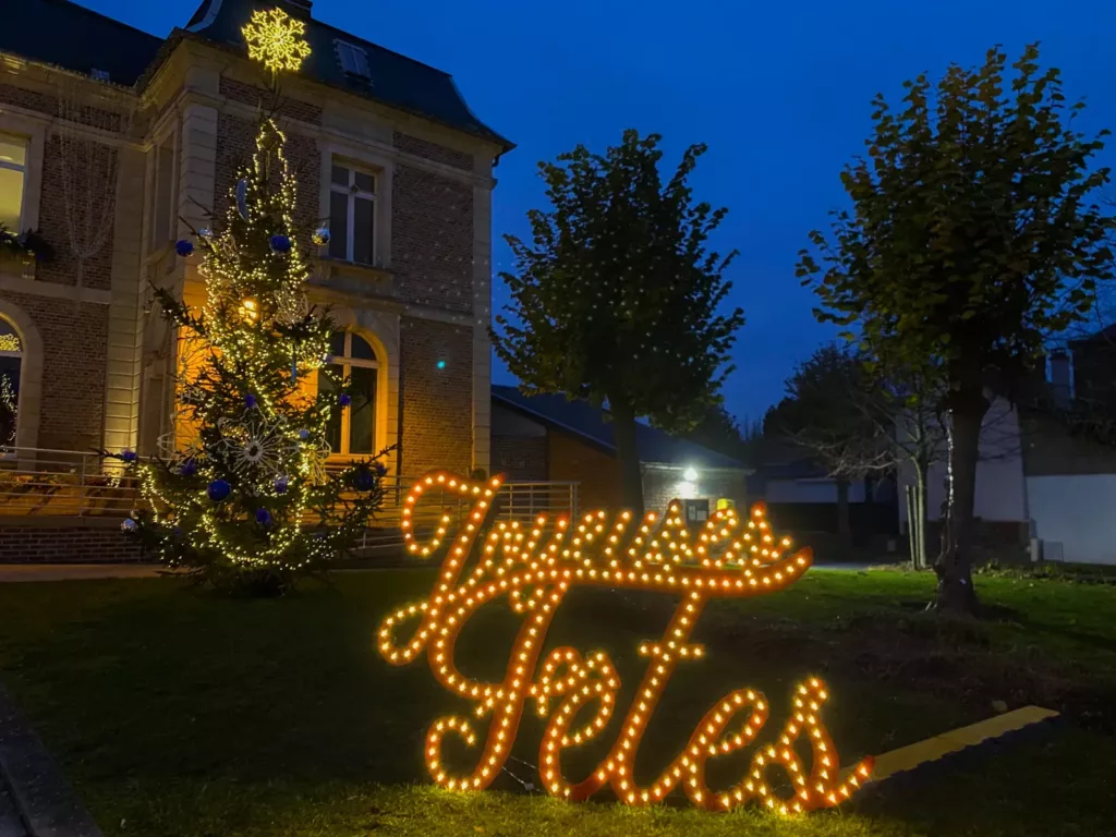 Lettres lumineuses Joyeuses Fêtes de nuit